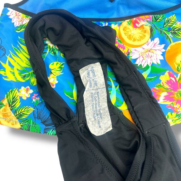 NEW Bar III Blue Floral Tankini Swimsuit Set Size XL Cut Out Monokini Tropical - Picture 9 of 11